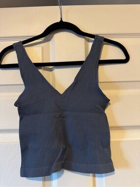 V-Neck Ribbed Tank Top - Slate Blue